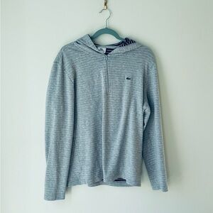 Lacoste Men's Gray Hooded Shirt Size 7 or Large Zip Up Long Sleeve Cotton Top